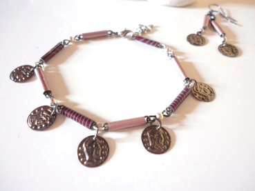 Kaffeekapsel Nespresso Armband rose mit Ohrringen